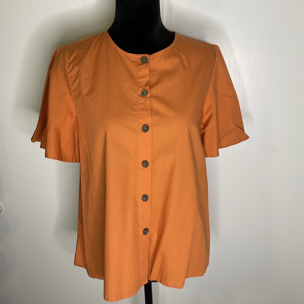Who What Wear Brown Orange Front Button-Down Shirt
